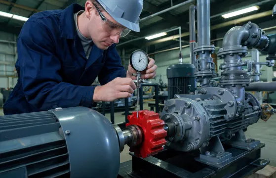 Technician checking coupling runout